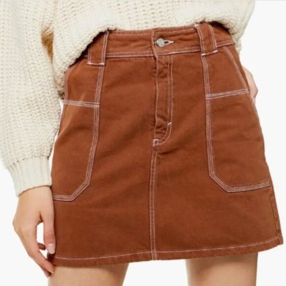 TopShop Toffee Brown Cargo Utility Stitched Cotton Mini Skirt Size 6 - Picture 1 of 8